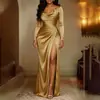 Vestido de fiesta de verano para mujer 2026, moda transfronteriza europea y americana, elegante, entallado a la cintura, con abertura, manga larga