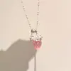Colar de Flor de Morango Rosa Gelatina Feminino para Mulheres, Estilo Fofo e Doce, Corrente de Clavícula Exquisite