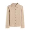 Camisa de cachemira de punto con cuello POLO para mujer, suéter básico, cárdigan de cachemira, elegante chaqueta de cuello alto simple de estilo coreano