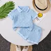Conjunto Jacquard Simples e Estiloso de Camiseta Polo de Manga Curta + Shorts para Bebês Meninos, Roupa Casual de Verão para Festas