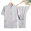 Traje Tang de Seda de Amora de Luxo para Homens, Meia-Idade e Idosos, Conjunto de Verão Estilo Chinês de Manga Curta para Pai e Avô, Conjunto de Roupas de Verão para Idosos