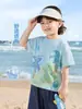 Camiseta de Manga Corta de Algodón Puro con Dinosaurio para Niños Europeos Verano 2026 Nueva Ropa de Verano para Niños y Niños Pequeños