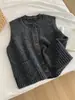 Chaleco de punto de cuello redondo para capas en todas las estaciones, temperamento femenino, para ir al trabajo, suave, esponjoso, cárdigan suéter, estilo coreano, versátil, gris