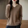 Suéter de Punto de Algodón 100% Puro de Alta Calidad con Cuello de Tijera para Mujer, Corte Holgado, Camiseta Base Adelgazante, Nuevo Top de Primavera y Otoño