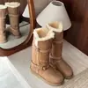 Botas de Neve Fur One Cinza Femininas 2024 Inverno Novo Retrô Duas Formas Cano Médio com Forro de Lã Botas de Cavaleiro até o Joelho