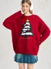 Suéter Bordado Árvore de Natal Peluda Estilo High Street Americano para Homens e Mulheres, Marca Tendência Outono e Inverno Gola Redonda Solto Par de Tricô