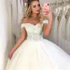 2026 Vestido de Novia Blanco con Perlas Hombros Descubiertos Encaje Ajustable Tul Vestido de Novia Marfil Vestido Largo Vestido de Novia Principal Otoño Invierno