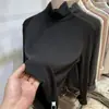Camiseta de manga larga de terciopelo suave y fina con cuello alto europeo para mujer, nueva de otoño e invierno, color liso, top base de modal