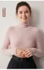 Otoño Invierno Sin Costuras Una Pieza 100% Cachemir Tejido de Punto Suéter para Mujer Costilla Capa Interior Suéter de Cuello Alto Color Liso Capa Base