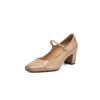 Confortáveis e Seguros, Sapatos Mary Jane de Couro de Vaca de Primeira Camada com Salto Alto Robusto e Tira Única, Couro Genuíno, Outono 2025, Disponível em Vários Tamanhos, Retornáveis
