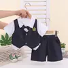 Traje ligero para niños de comercio exterior, nuevo estilo de moda, chaleco de verano estilo universitario para bebé con pajarita, traje de tres piezas falso de manga corta