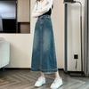 Saia midi Saia jeans feminina 2024 primavera e outono nova retrô azul cintura alta A tubo reto estilo estrangeiro high-end
