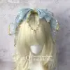 Diadema de encaje azul aqua Y2K hecha a mano FANQ para subcultura con colgante de ceja diadema de hada dulce lolita KC