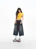 Shorts de Mezclilla Cropped Lavados Vintage Desgastados para Mujer, Verano Delgados Estilo Americano Corte Holgado, Pantalones de Ocho Puntos Pierna Ancha Adelgazantes