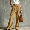 Pantalones de pana anchos retro para mujer Otoño/Invierno 2026, Pantalones rectos de cintura alta con doble bolsillo, Pantalones casuales transfronterizos europeos y americanos