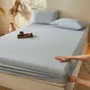 Estilo Lujo Ligero y Relajado, Sábana Bajera Individual de Algodón de Fibra Larga Lavada a la Piedra, Funda de Cama de Algodón Puro Color Sólido, Sábana Bajera Antideslizante, Protector de Colchón Doble