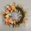 Corona de otoño con calabazas y peonías artificiales, decoración de vid de plástico, guirnalda para colgar en la pared para Acción de Gracias, Festival de la Cosecha y fiestas navideñas