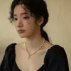 Collar de Perlas de Agua Dulce con Colgante de Lazo Dulce Cadena para Clavícula de Moda para Mujer Cadena Cadena Cadena para Suéter de Alto Grado Francés