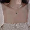 Collar de cuentas negras de piedra lunar con grietas de hielo, diseño de acero de titanio, collar casual sin género, cadena de clavícula con personalidad de hip hop