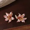 Nunca se desvanecen~ Pendientes de Flor Tridimensionales Pintados en Spray Estilo Francés, Sensación de Lujo Ligero y Gama Alta, Pendientes Nicho Estilo Pastoral para Mujer