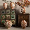 Jarrón de Cerámica de Jingdezhen, Jarrón de Cerámica Rústica para Flores Frescas, Decoración Hecha a Mano Nostálgica Vintage para Casa de Huéspedes y Hotel, Pieza Personalizada Estilo Wabi-Sabi