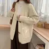 Casaco suéter de tricô com botões de chifre, tamanho plus size, estilo casual para mulheres, novo cardigã de tricô macio e solto para outono e inverno de 2026 para mulheres