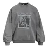 Sudadera con Capucha y Estampado de Figura Desgastada Flor Frita Cuello Redondo para Hombre Estilo Urbano Holgado de Primavera y Otoño Sudadera Lavada Ropa Deportiva