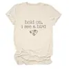 Espere, Vejo um Pássaro Amazon Ebay Site Independente Moda Casual Feminina Camiseta de Gola Redonda Manga Curta