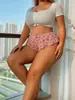 Shorts leves plissados de malha floral doce e sexy para uso transfronteiriço com estampa de coração, corte solto, plus size, roupa íntima para casa