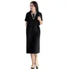 Vestido Preto Elegante de Alta Qualidade Estilo Coreano de Verão Gola Redonda Moda Estampado Solto Slim-fit Grande Longo Vestido Camiseta