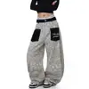 Jeans casual de perna larga com bolsos frontais estampados de leopardo, estilo retrô americano, para primavera e verão, unissex, estilo de rua solto, perna curva