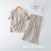 Dropshipping Nuevo Conjunto de Ropa de Casa Casual Cómoda de Algodón Acolchado Color Sólido Cuello en V Manga Corta Pantalones 7/8