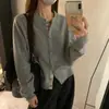 Cardigan Bordado Cor Nova Outono/Inverno 2026 Cardigan de Tricô Macio e Confortável com Gola Redonda Suéter Casaco Top Feminino
