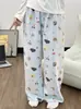 Calça de Dormir de Algodão Nuvem para Mulheres, Calça Xadrez do Mickey, Calça Casual Fina para Primavera e Verão, Calça de Casa, Calça Longa Fina de Casa para o Verão