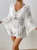 Bikini de girasol transfronterizo europeo y americano, nueva ropa de playa, ropa protectora solar, cárdigan de ganchillo calado, sexy