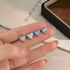 Aretes de plata s999 con incrustaciones de circonia de colores, diseño de moño en forma de corazón, pequeños y elegantes, aretes para mujer súper brillantes y únicos
