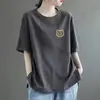 Camiseta de Manga Corta para Mujer, Cuello Redondo, Longitud Media, Holgada, Moderna, Estilo Coreano, Versátil, Nuevo Top Elegante Estampado de Verano