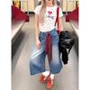 Shorts de mezclilla cropped retro americanos de talla grande para mujer, pantalones de verano holgados de pierna ancha que estilizan casuales rectos de largo medio para mujeres de talla grande