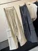 Pantalones cargo anchos para mujer de principios de otoño, cintura elástica con cordón, estilo coreano, bolsillos grandes, doble uso, puños, holgados, versátiles, casuales, largos