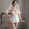 Lingerie Sexy Sm Terno Paixão Uniforme Tentação Vestido de Noiva Pijama Feminino Branco Puro Desejo Noiva Charme da Meia-noite