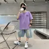 Traje de Verano para Niños de Manga Corta 2026 Estilo Nuevo para Niños Mayores, Conjunto de Dos Piezas de Pantalones Cortos Ligeros de Manga Corta para Niños de Verano Venta al por Mayor
