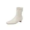 Botas Elásticas Super Elásticas para Mujer Botines Delgados Estilo Nuevo Otoño e Invierno Versión Coreana Punta Cuadrada Cremallera Trasera Tacón Medio Botines Individuales Botines Cortos Elásticos para Mujer
