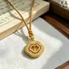 Nuevo Estilo Chino Método Antiguo Oro de Arena Incrustado Diamante Candado Ruyi Bolso Colgante de Buda Cadena para Clavícula Tendencia Nacional Femenina Accesorios de Lujo Ligero Mismo Estilo de Transmisión en Vivo