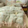 Conjunto de Quatro Peças Estilo Creme Francês Veludo Leite Espessado Veludo Dupla Face Inverno Veludo Coral Lençol de Cama Capa de Edredom Roupa de Cama Conjunto de Três Peças