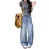 Jeans Scythe para Mujer 2026 Nuevo Diseño de Tendencia de Moda Corte Relajado Lavados Bordes Crudos Pantalones de Pierna Ancha Scythe