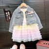 Conjunto Vestido Jeans Outono Meninas 2025 Novo Moda Infantil Princesa Conjunto Duas Peças Roupas Bebê Menina Outono