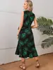 163 Moda Femenina Transfronteriza Estilo Europeo y Americano Vestido Cruzado sin Mangas con Cuello en V Estampado con Lazo, Vestido Casual de Longitud Media para Vacaciones