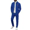 Amazon Transfronterizo Nuevo Traje Casual de Waffle Color Sólido Bolsillo Solapa Botón Chaqueta de Trabajo Pantalones de Trabajo