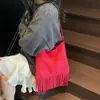 Bolso Grande de Color Sólido con Borlas 2025 Nuevo Bolso de Otoño para Mujer Bolso de Hombro Cruzado Popular Retro para Uso Diario
