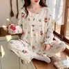 Pijama de dibujos animados estilo japonés para mujer, primavera y otoño, conjunto fino de ropa de casa de manga larga y pantalón largo de algodón nube holgado, se puede usar para salir